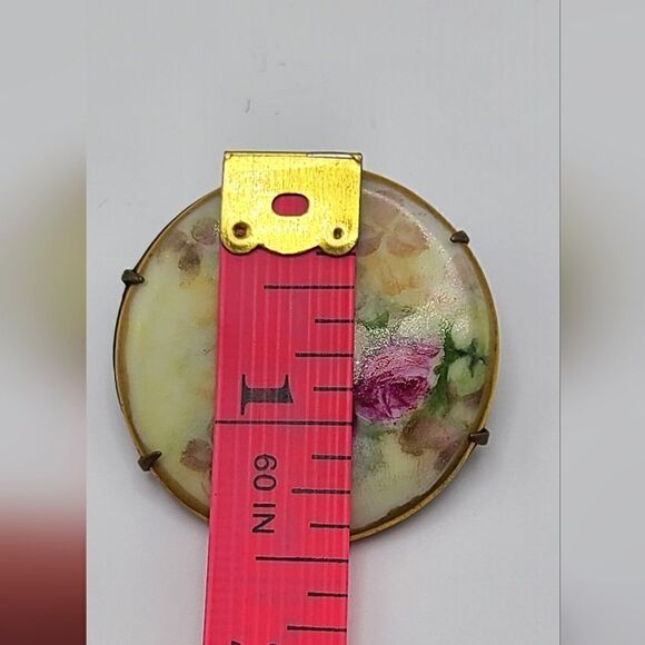 Antique Victorian handpainted porcelain brooch pin, floral - Picture 3 of 4